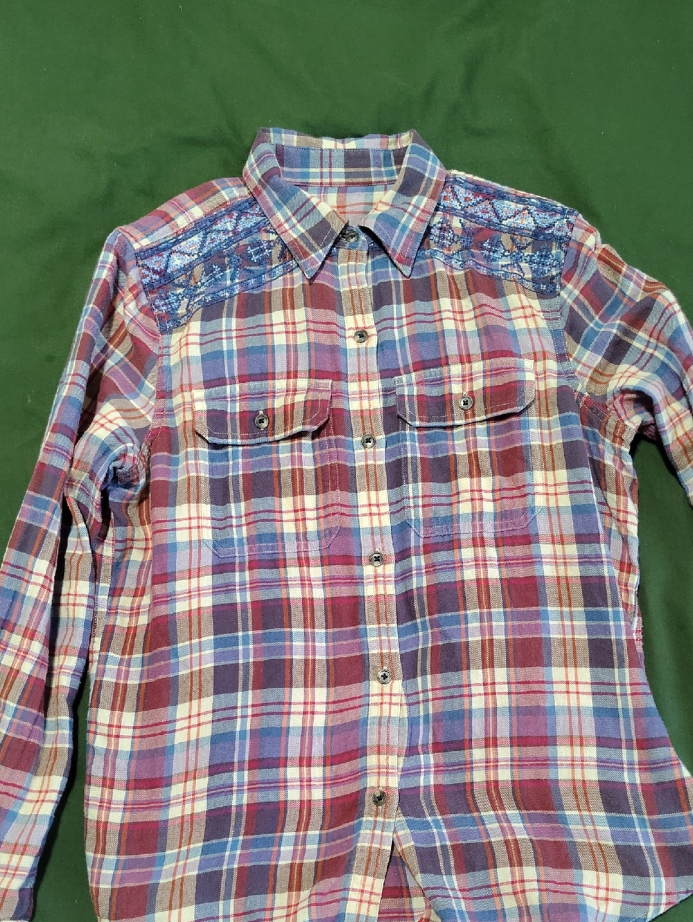 Chaps Cotton Embroidered Plaid Long-Sleeve Button-Up Shirt in Red and Blue - Picture 2 of 4